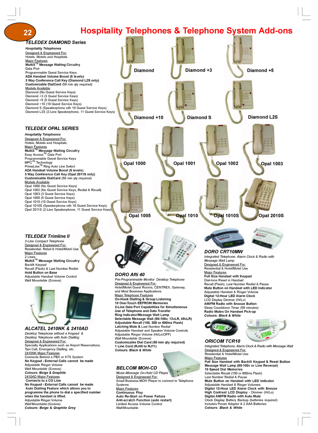 Plantronics Winter 2006 Teledex Diamond Series, Teledex Opal Series, Alcatel 2410NK & 2410AD, Belcom MOH-CD, Doro CRT10MW 