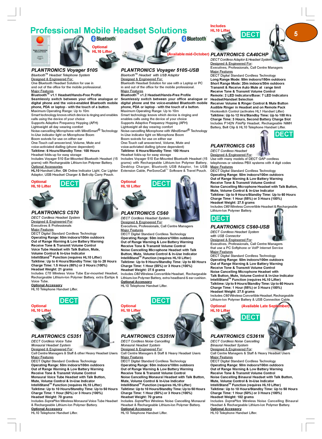 Plantronics Winter 2006 warranty Professional Mobile Headset Solutions 