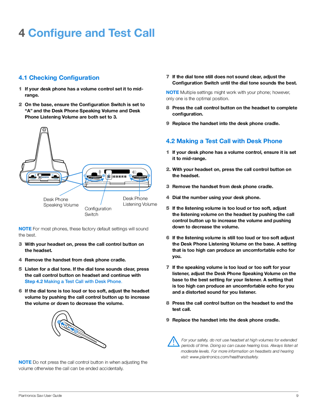 Plantronics WO100 manual Configure and Test Call, Checking Configuration, Making a Test Call with Desk Phone 