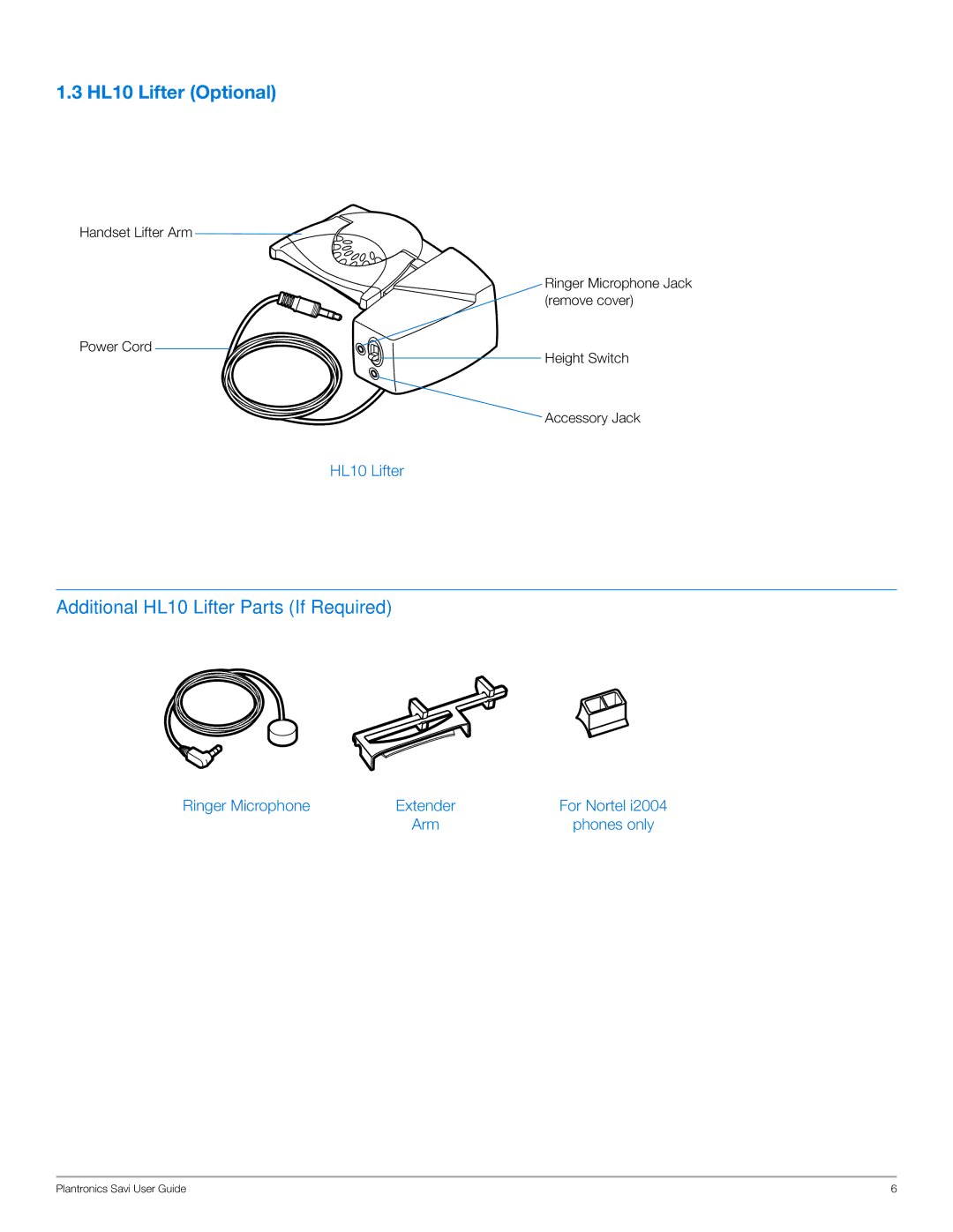 Plantronics WO100 manual HL10 Lifter Optional 