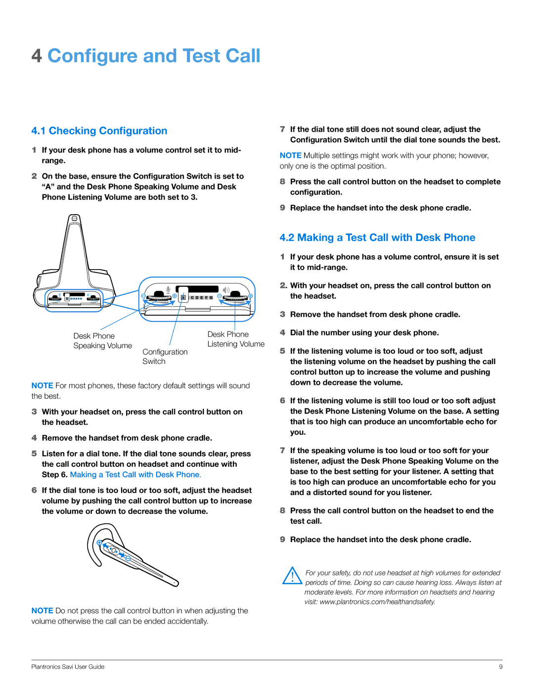 Plantronics WO100 manual Configure and Test Call, Checking Configuration, Making a Test Call with Desk Phone 