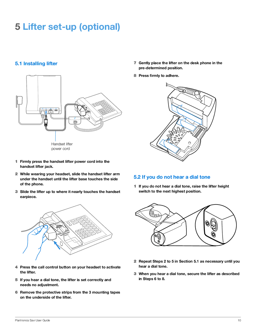 Plantronics WO100 manual Lifter set-up optional, Installing lifter, If you do not hear a dial tone 