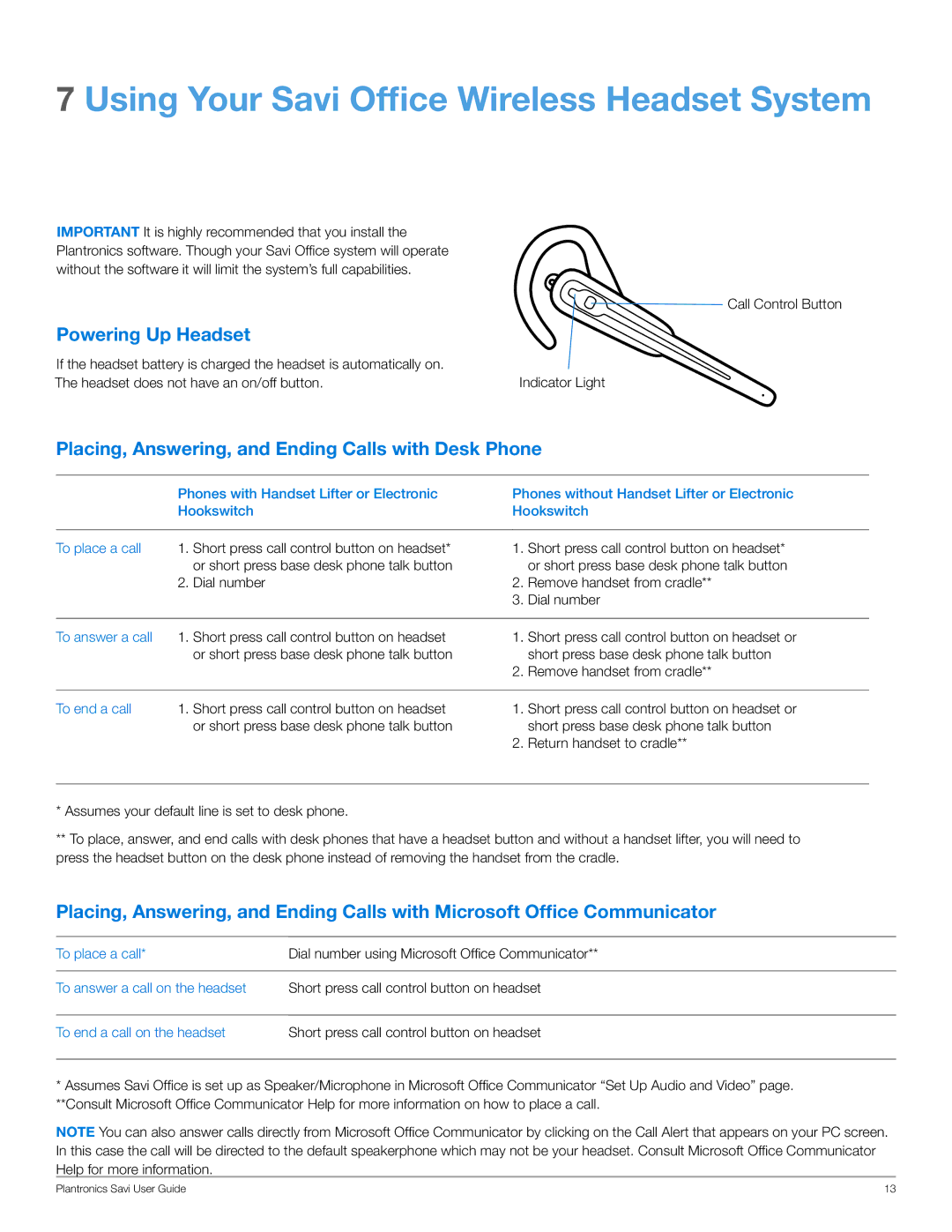 Plantronics WO101 manual Using Your Savi Office Wireless Headset System, Powering Up Headset 