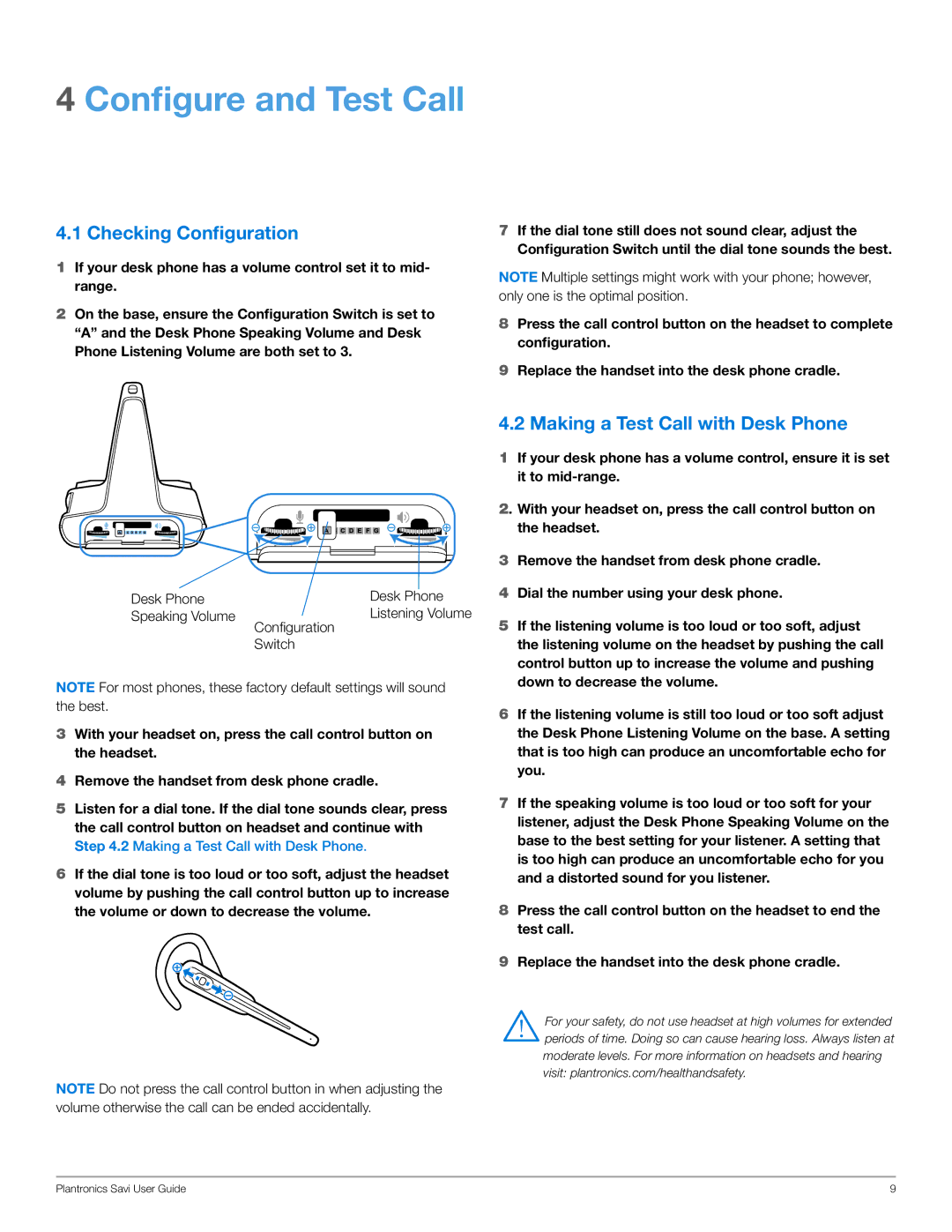 Plantronics WO101 manual Configure and Test Call, Checking Configuration, Making a Test Call with Desk Phone 