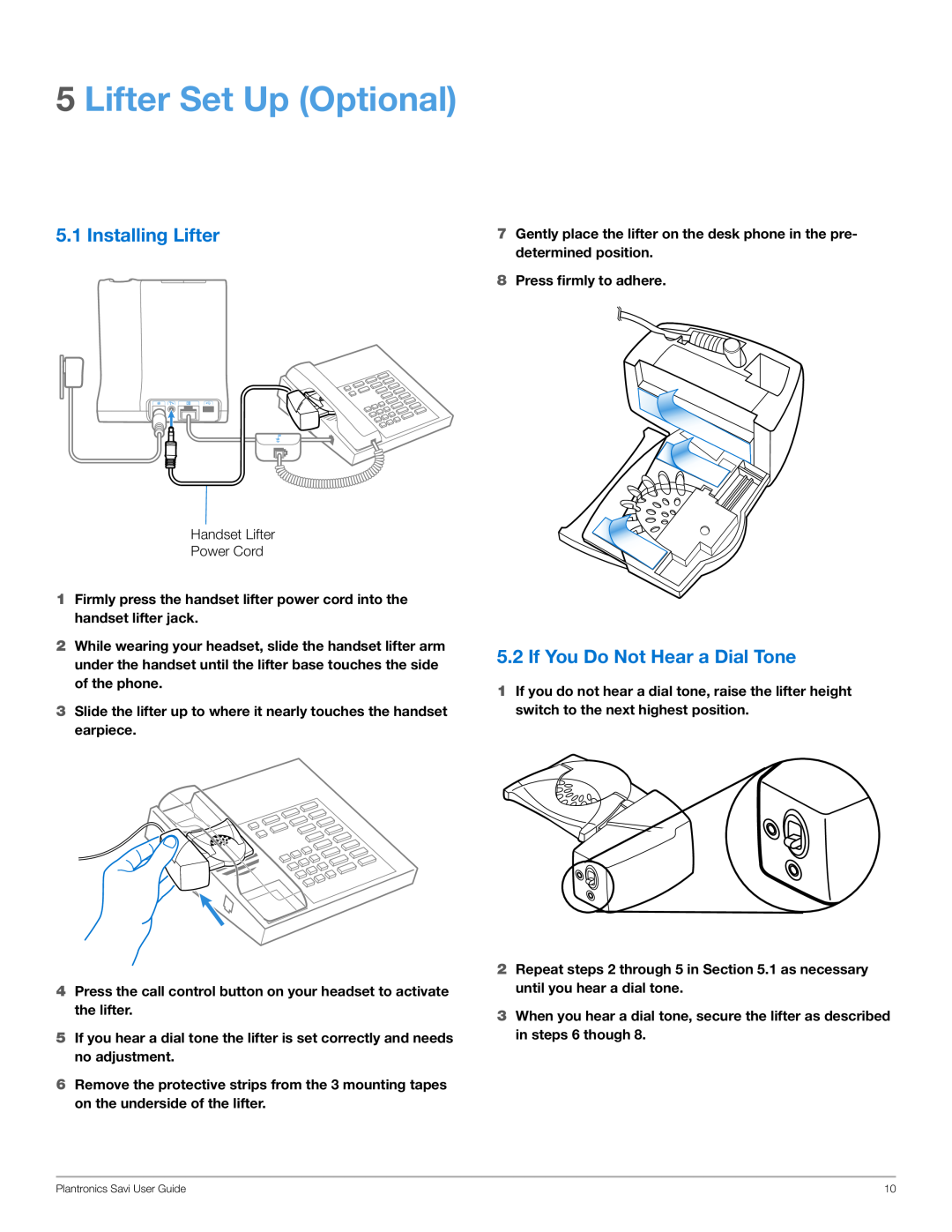 Plantronics WO101 manual Lifter Set Up Optional, Installing Lifter, If You Do Not Hear a Dial Tone 