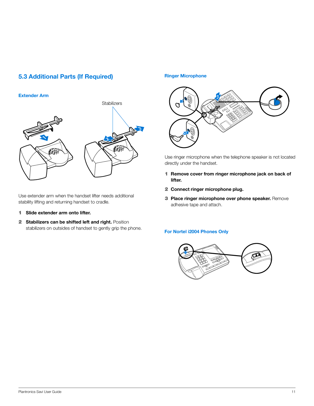 Plantronics WO200 manual Additional Parts If Required, Extender Arm, Ringer Microphone, For Nortel i2004 Phones Only 