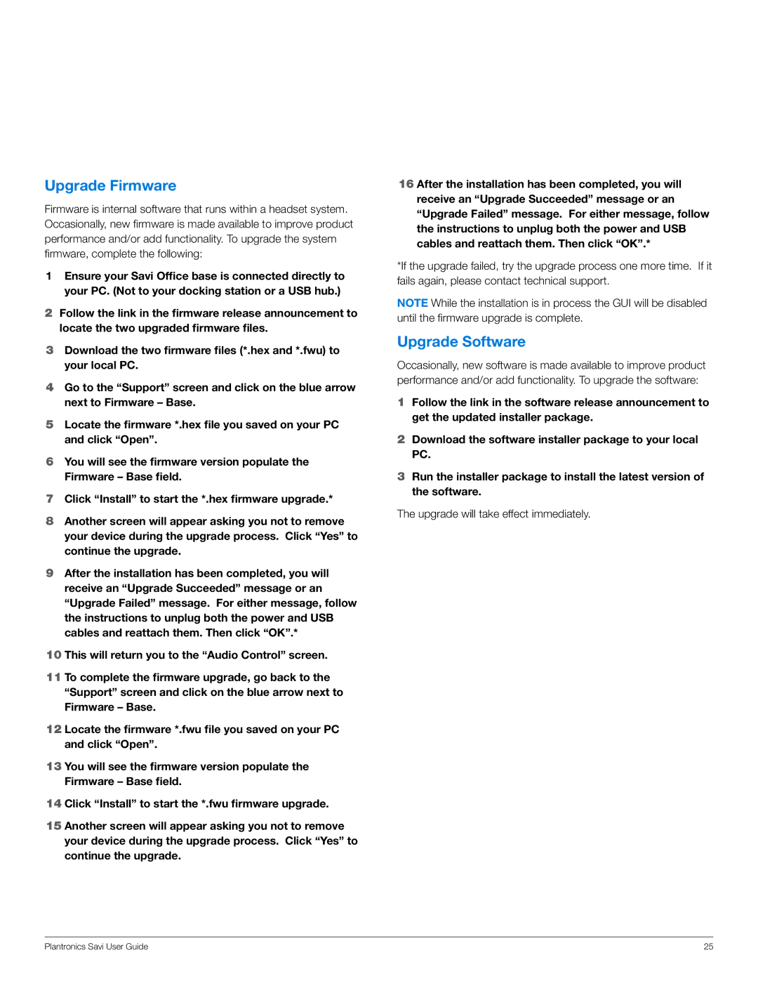 Plantronics WO200 manual Upgrade Firmware, Upgrade Software 