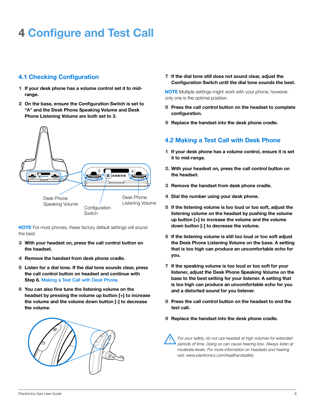 Plantronics WO200 manual Configure and Test Call, Checking Configuration, Making a Test Call with Desk Phone 