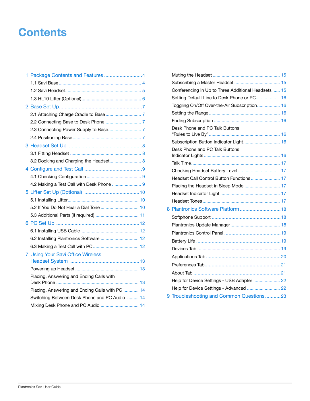 Plantronics WO200 manual Contents 