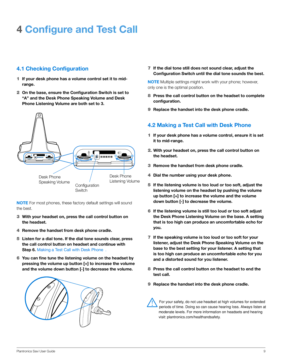 Plantronics WO200 manual Configure and Test Call, Checking Configuration, Making a Test Call with Desk Phone 