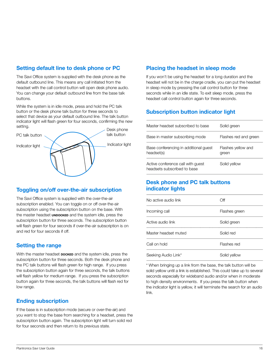 Plantronics WO200 Setting default line to desk phone or PC, Toggling on/off over-the-air subscription, Setting the range 