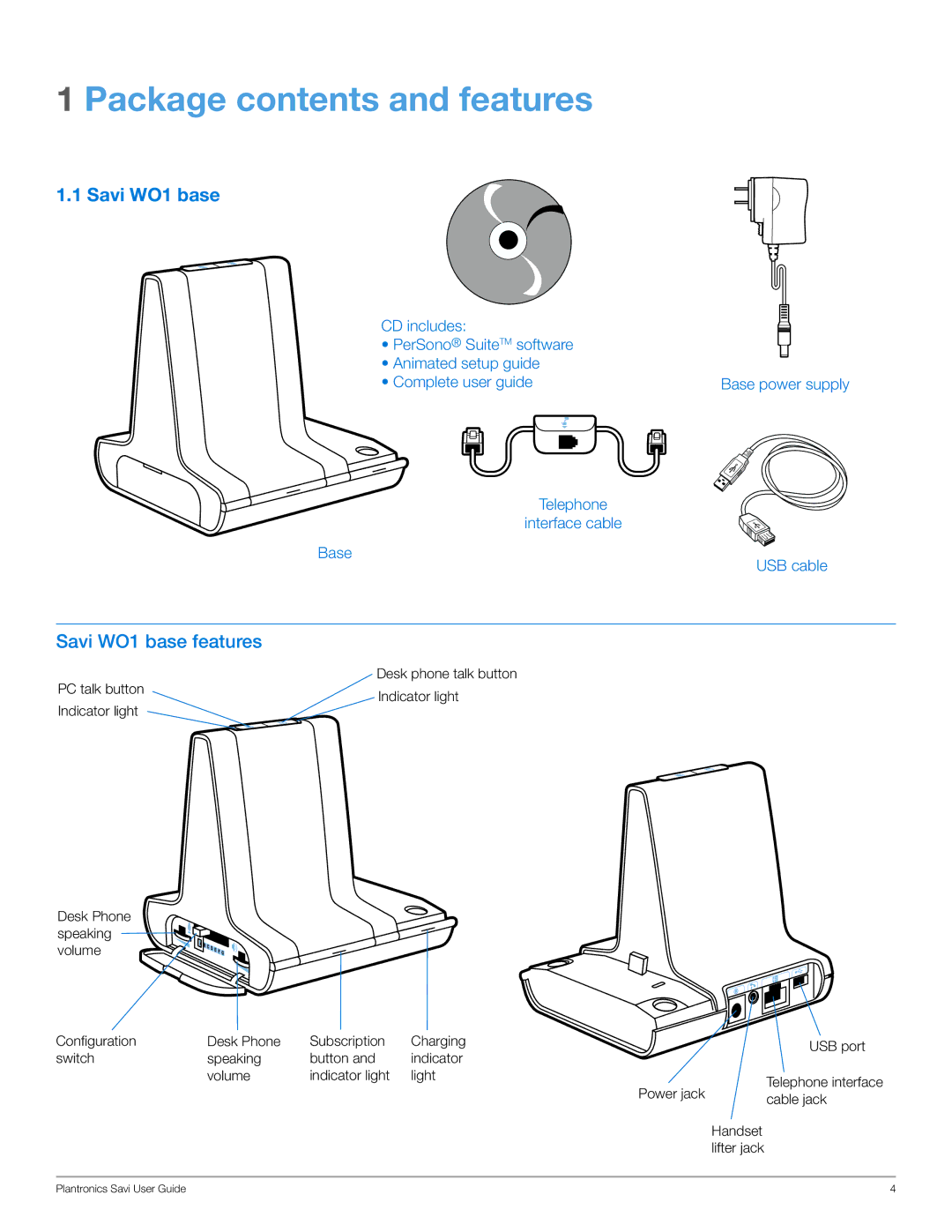 Plantronics WO200 manual Package contents and features 