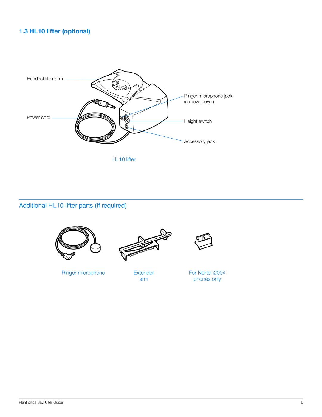 Plantronics WO200 manual HL10 lifter optional 