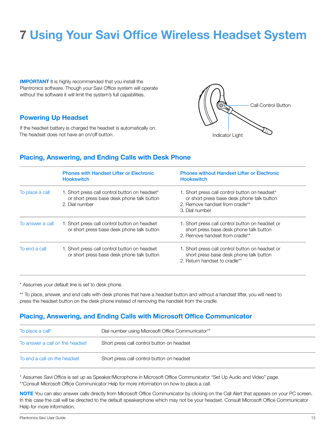 Plantronics HL10, WO201 manual Using Your Savi Office Wireless Headset System, Powering Up Headset 