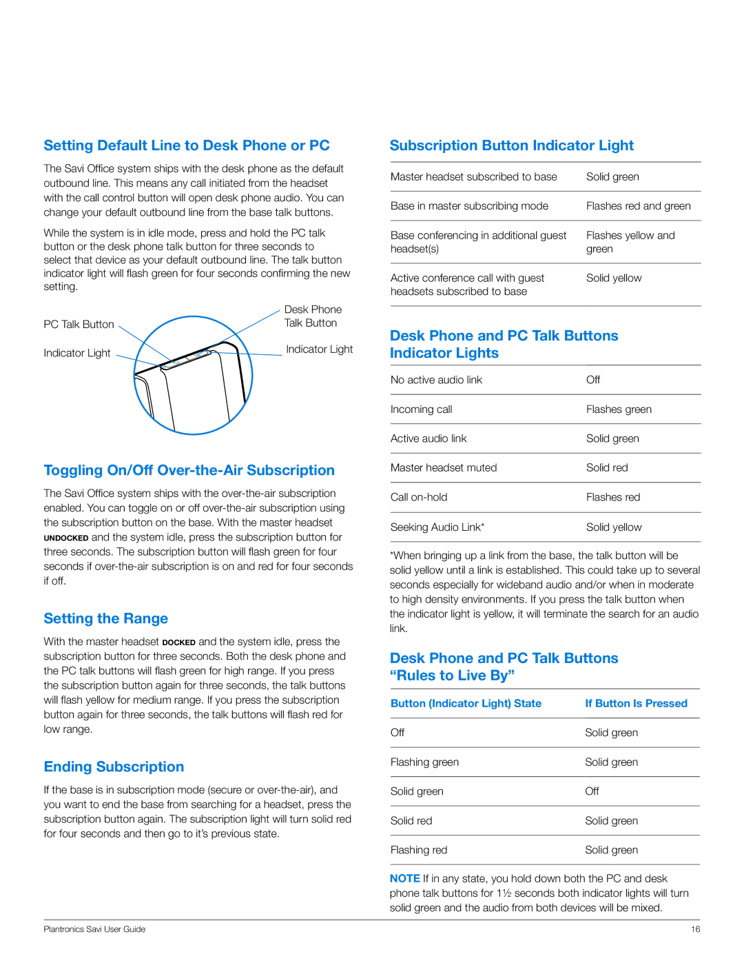 Plantronics WO201 Setting Default Line to Desk Phone or PC, Toggling On/Off Over-the-Air Subscription, Setting the Range 