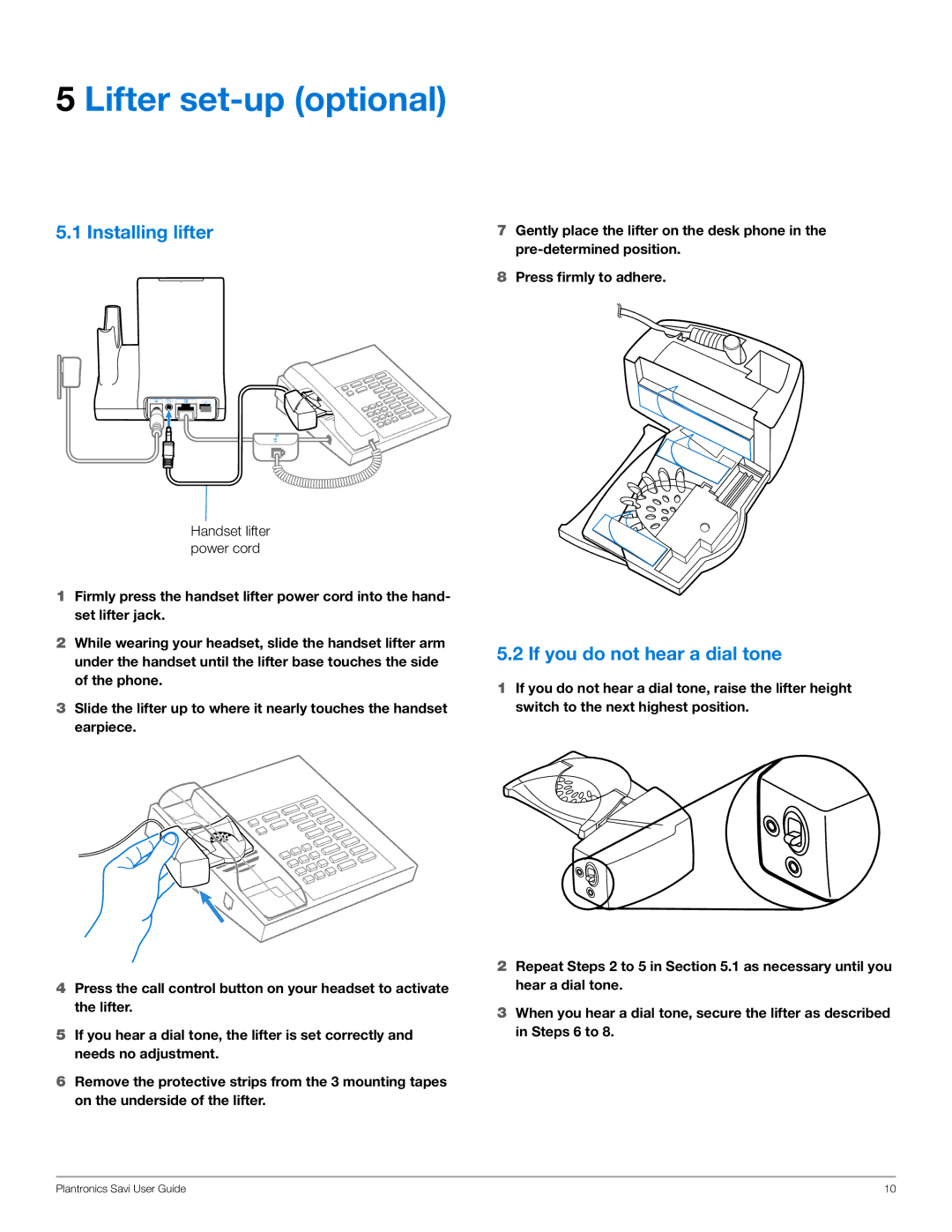 Plantronics WO350, WO300 manual Lifter set-up optional, Installing lifter, If you do not hear a dial tone 