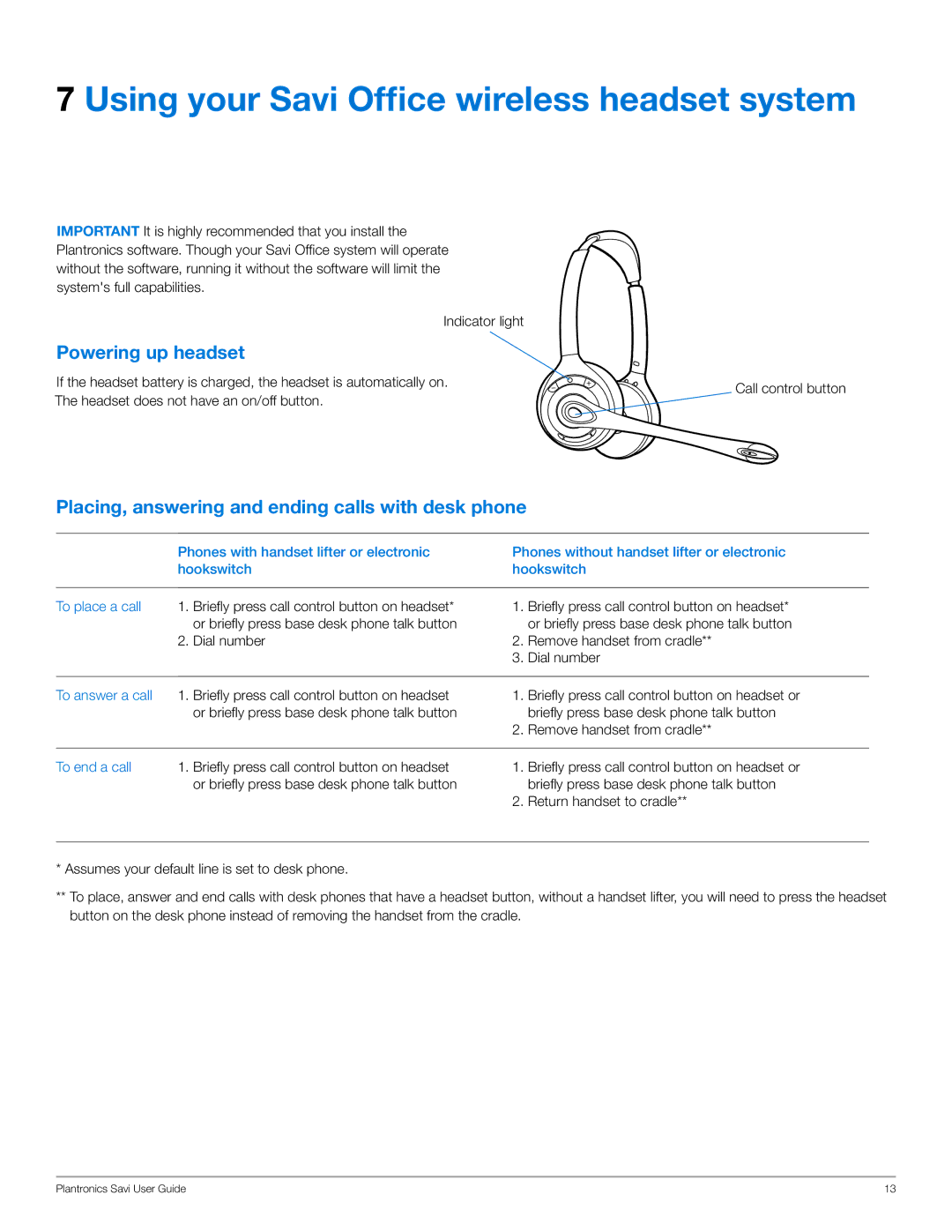 Plantronics WO300, WO350 manual Using your Savi Office wireless headset system, Powering up headset 