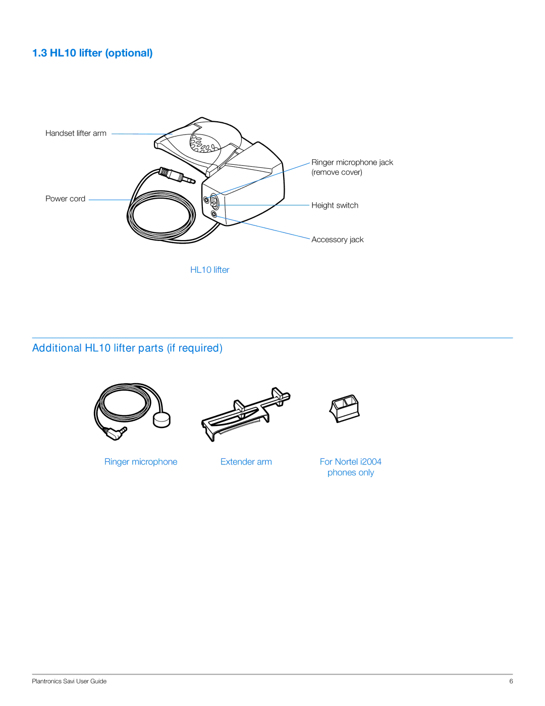 Plantronics WO350, WO300 manual HL10 lifter optional 