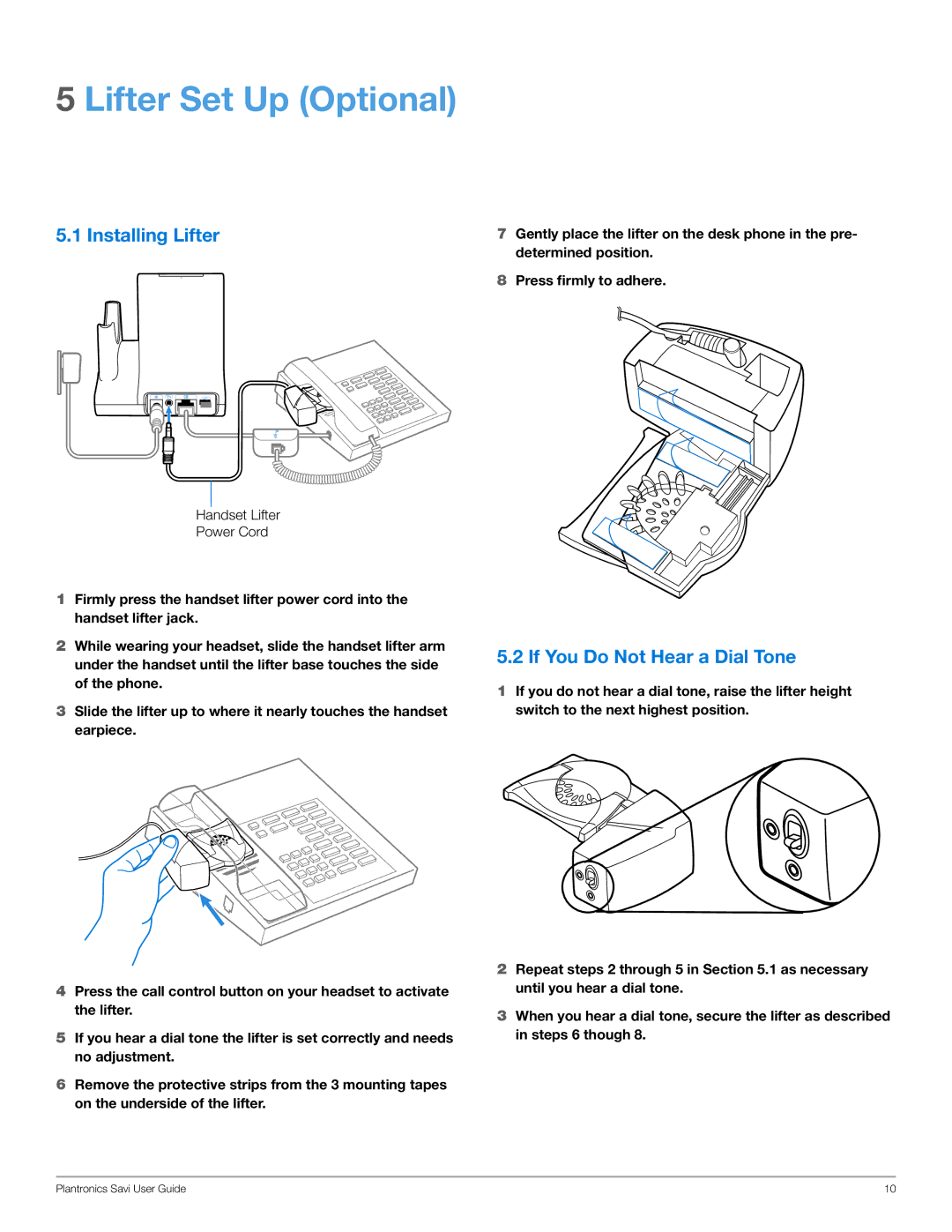 Plantronics WO350, WO300 manual Lifter Set Up Optional, Installing Lifter, If You Do Not Hear a Dial Tone 