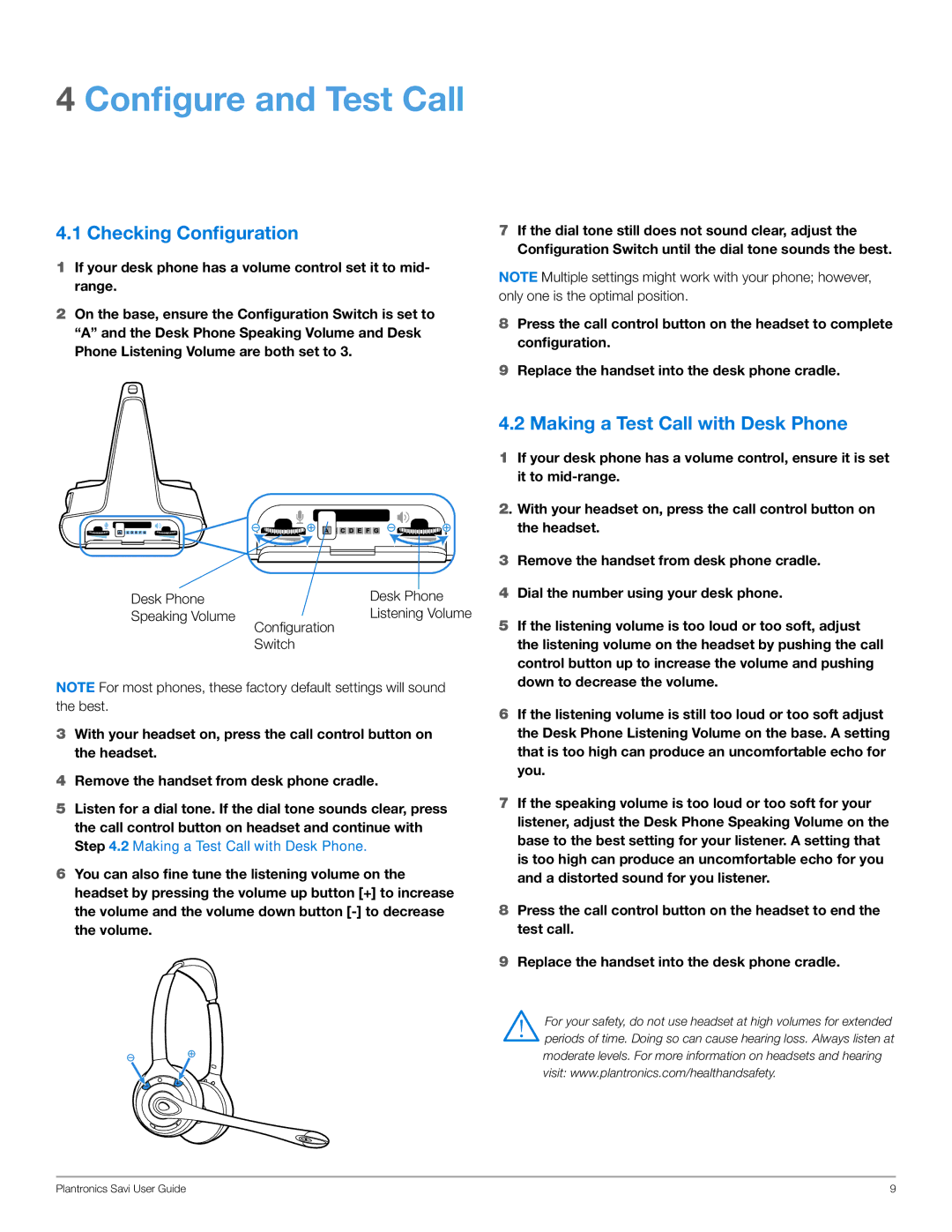 Plantronics WO300, WO350 manual Configure and Test Call, Checking Configuration, Making a Test Call with Desk Phone 