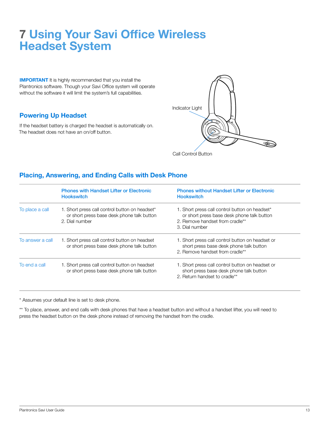 Plantronics WO350 manual Using Your Savi Office Wireless Headset System, Powering Up Headset 