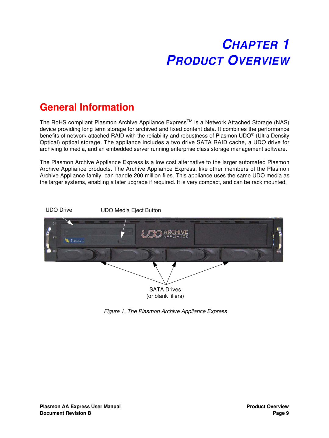 Plasmon 800-102913-00 B user manual Chapter Product Overview, General Information 