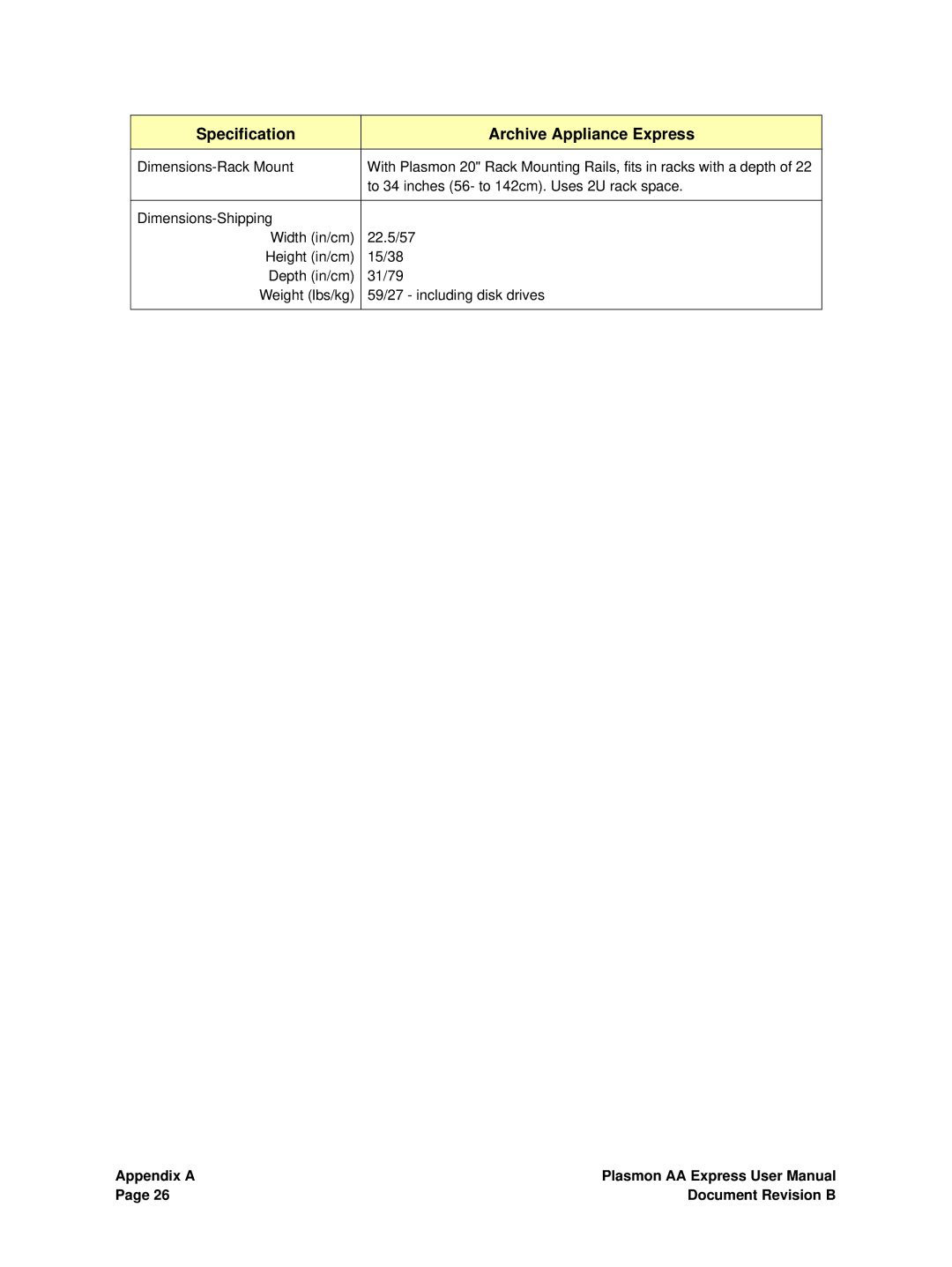 Plasmon 800-102913-00 B user manual Appendix a Document Revision B 