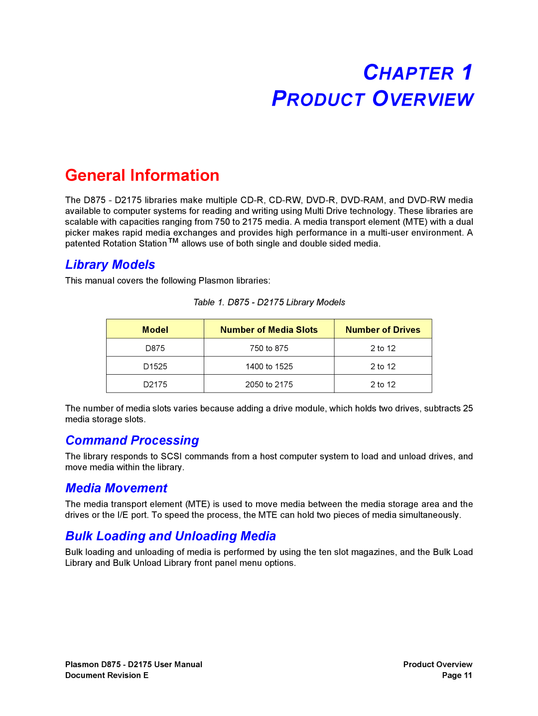 Plasmon D875, D2175 user manual Chapter Product Overview, General Information 