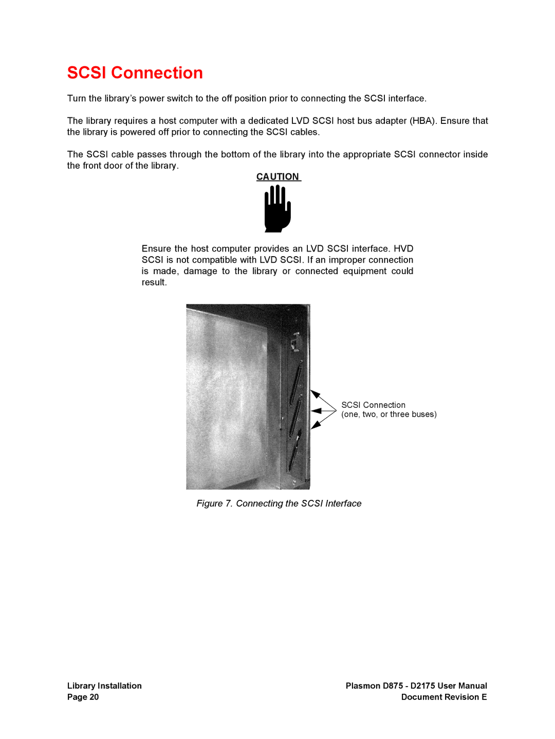 Plasmon D2175, D875 user manual Scsi Connection, Connecting the Scsi Interface 