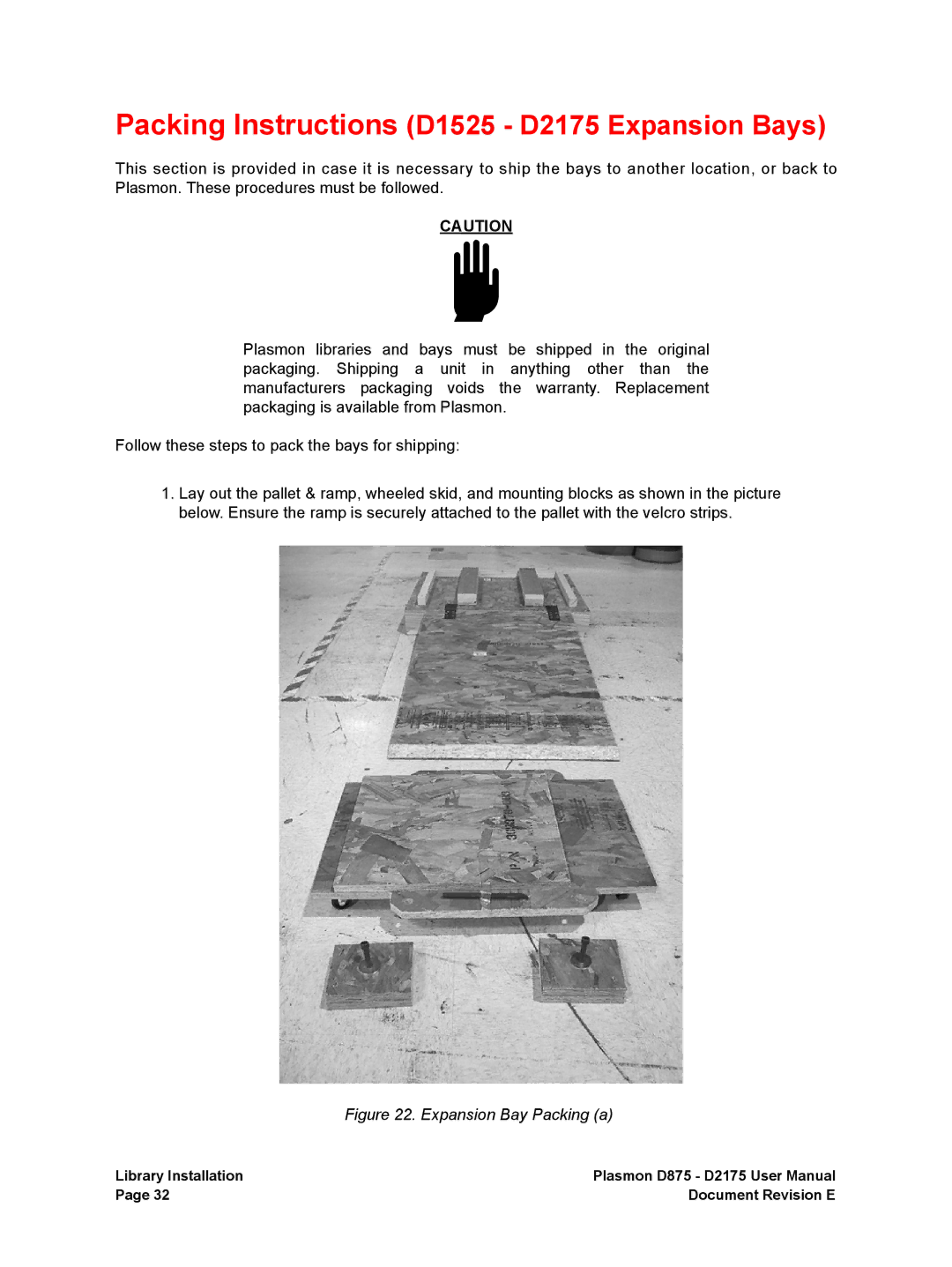 Plasmon D875 user manual Packing Instructions D1525 D2175 Expansion Bays 