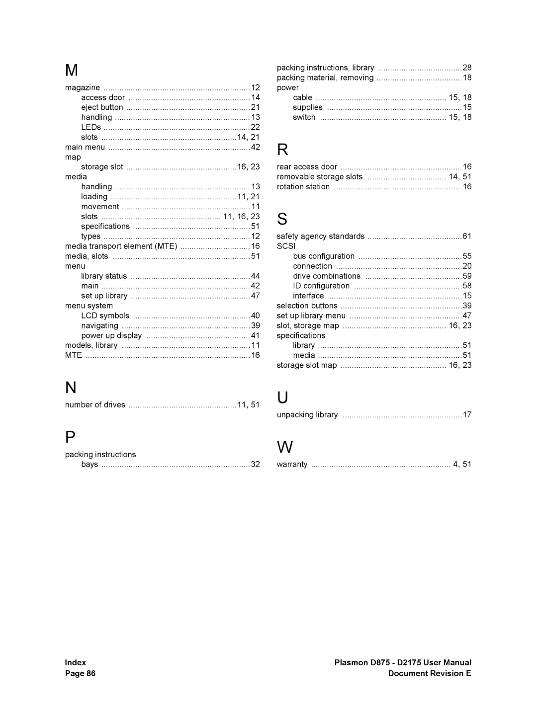 Plasmon D2175, D875 user manual Index Document Revision E 