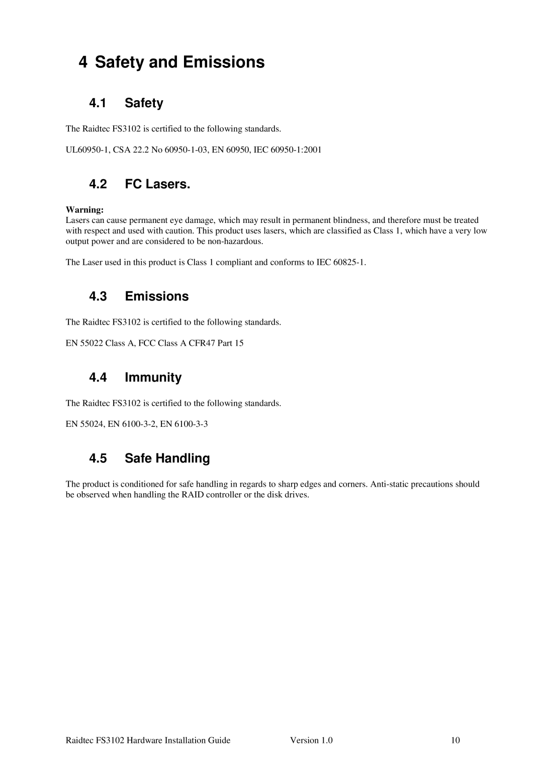 Plasmon FS3102 manual Safety and Emissions 