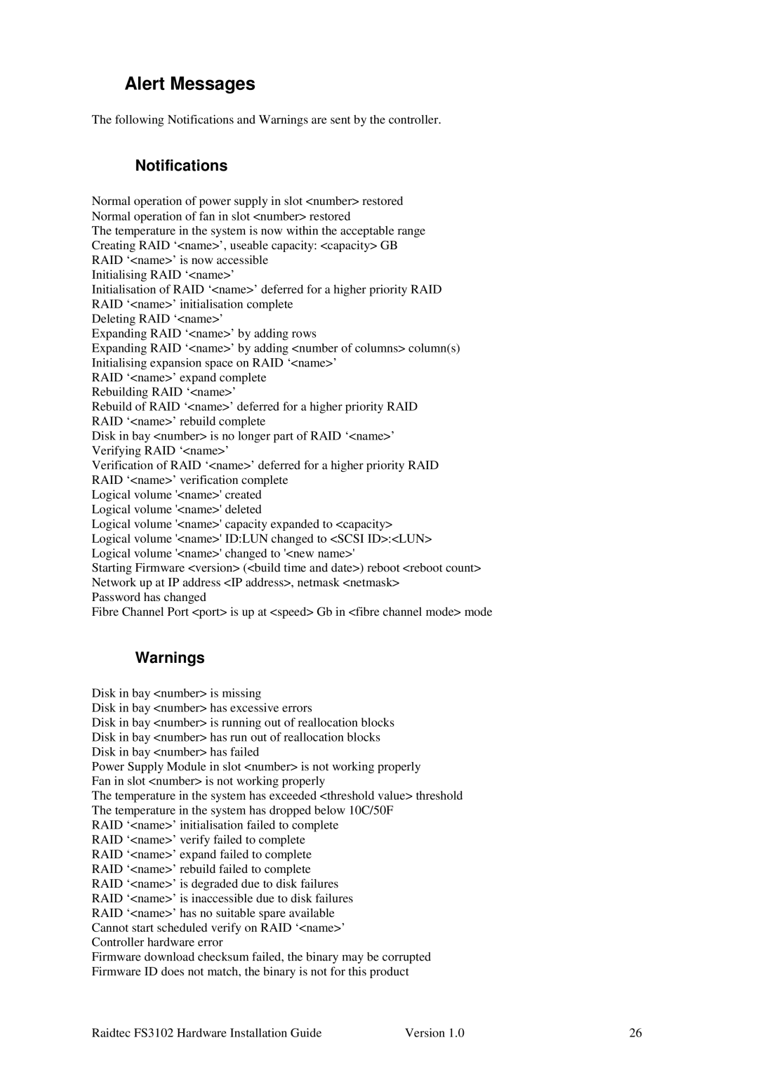 Plasmon FS3102 manual Alert Messages, Notifications 