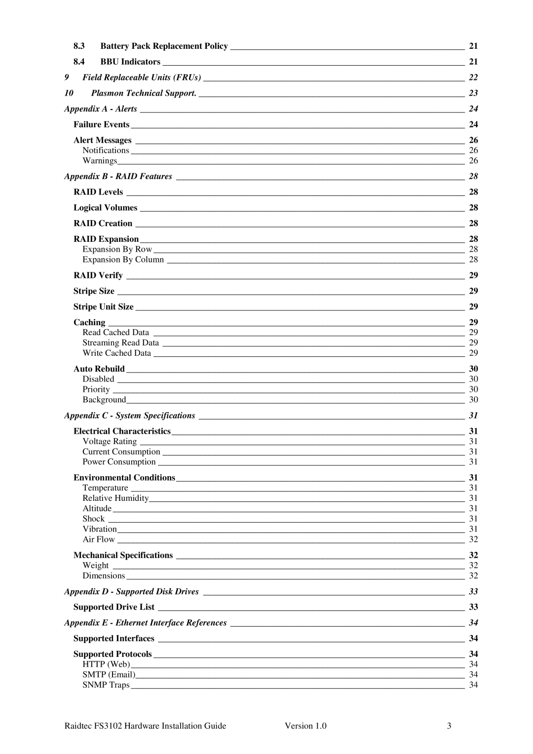 Plasmon FS3102 manual Appendix D Supported Disk Drives 