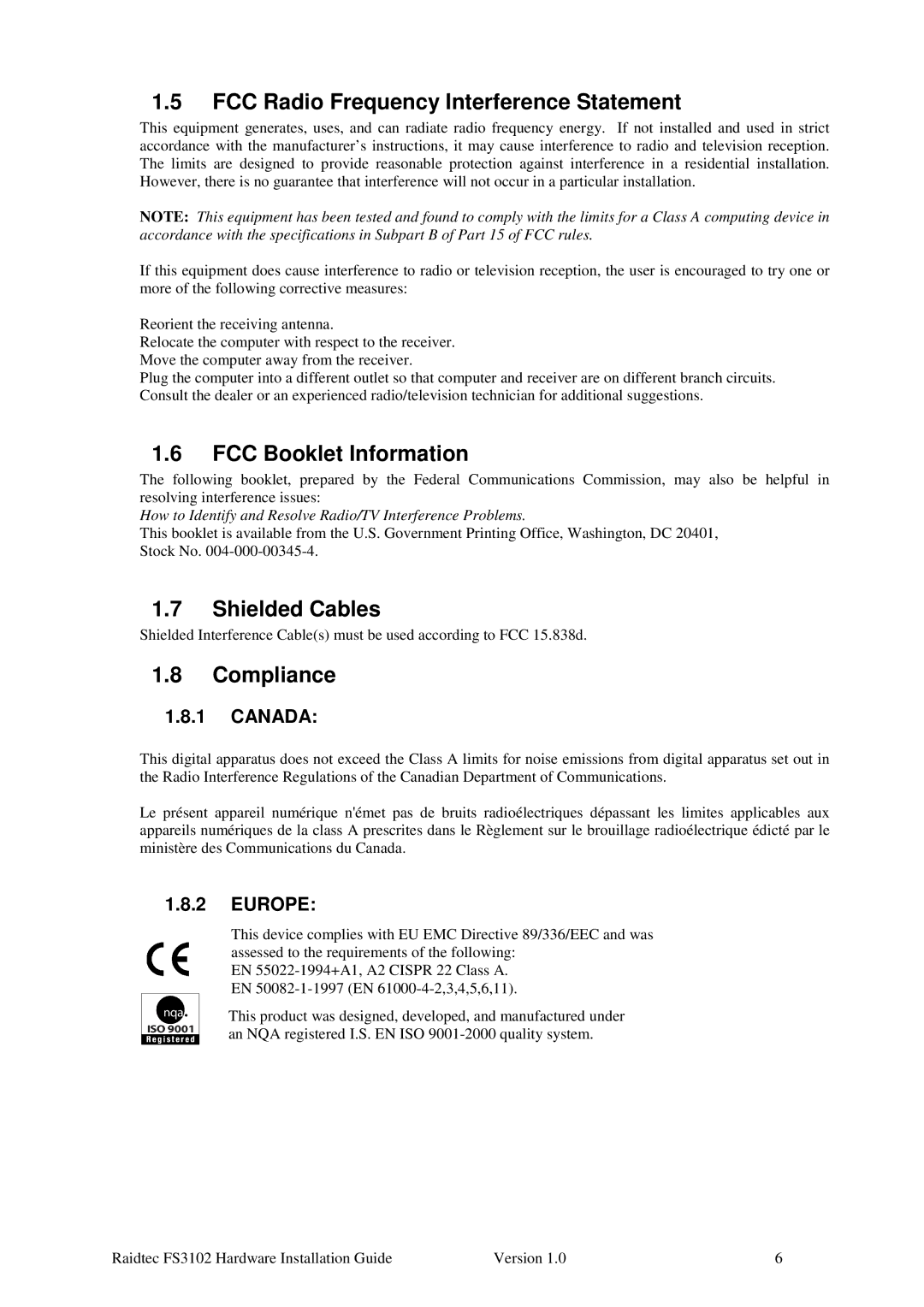 Plasmon FS3102 manual FCC Radio Frequency Interference Statement, FCC Booklet Information, Shielded Cables, Compliance 