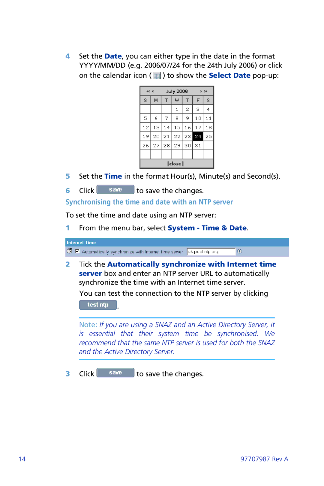 Plasmon ii 97707987 Rev A manual Synchronising the time and date with an NTP server 