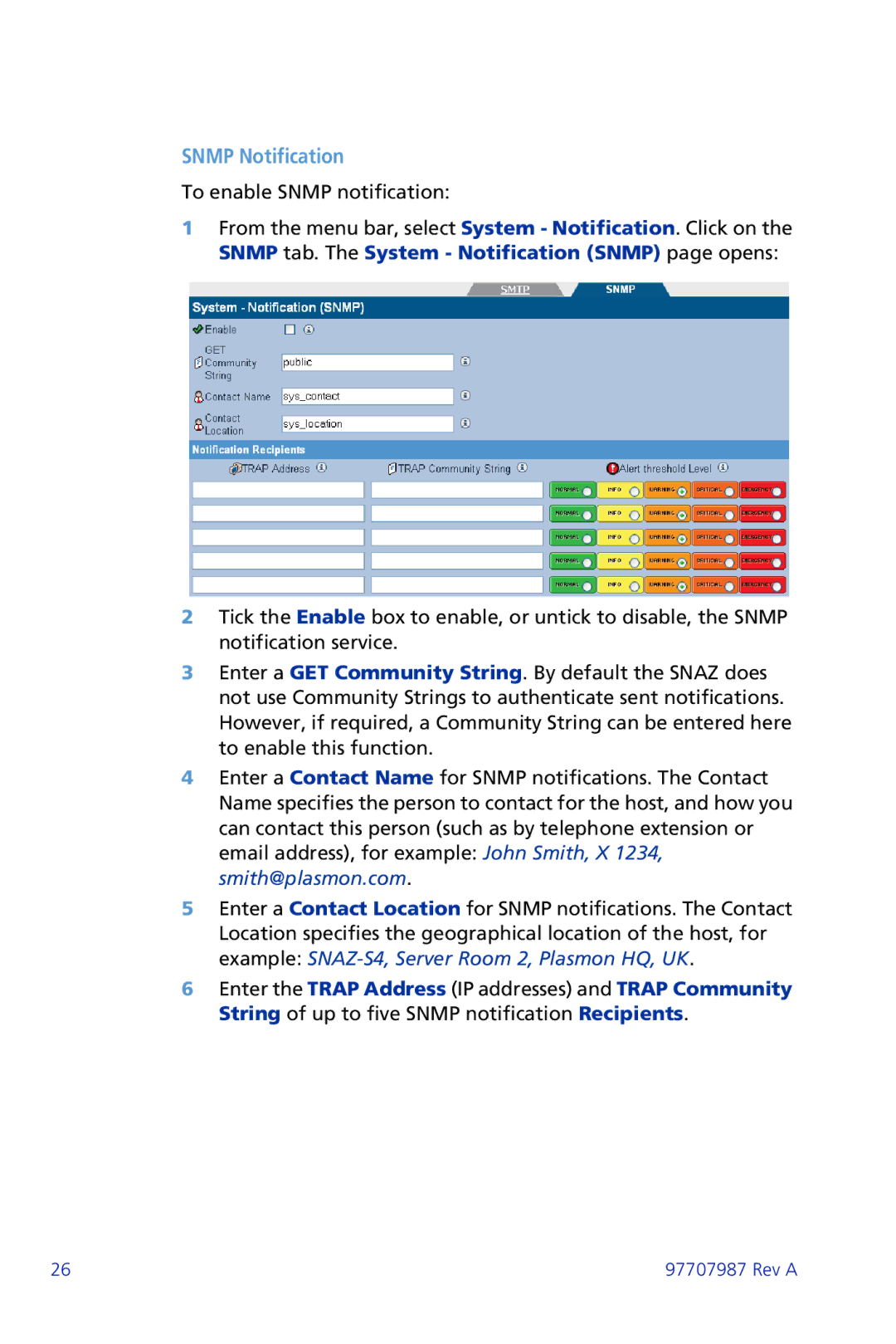 Plasmon ii 97707987 Rev A manual Snmp Notification 