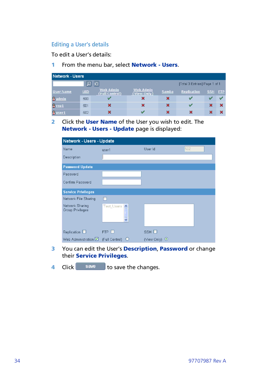 Plasmon ii 97707987 Rev A manual Editing a User’s details 