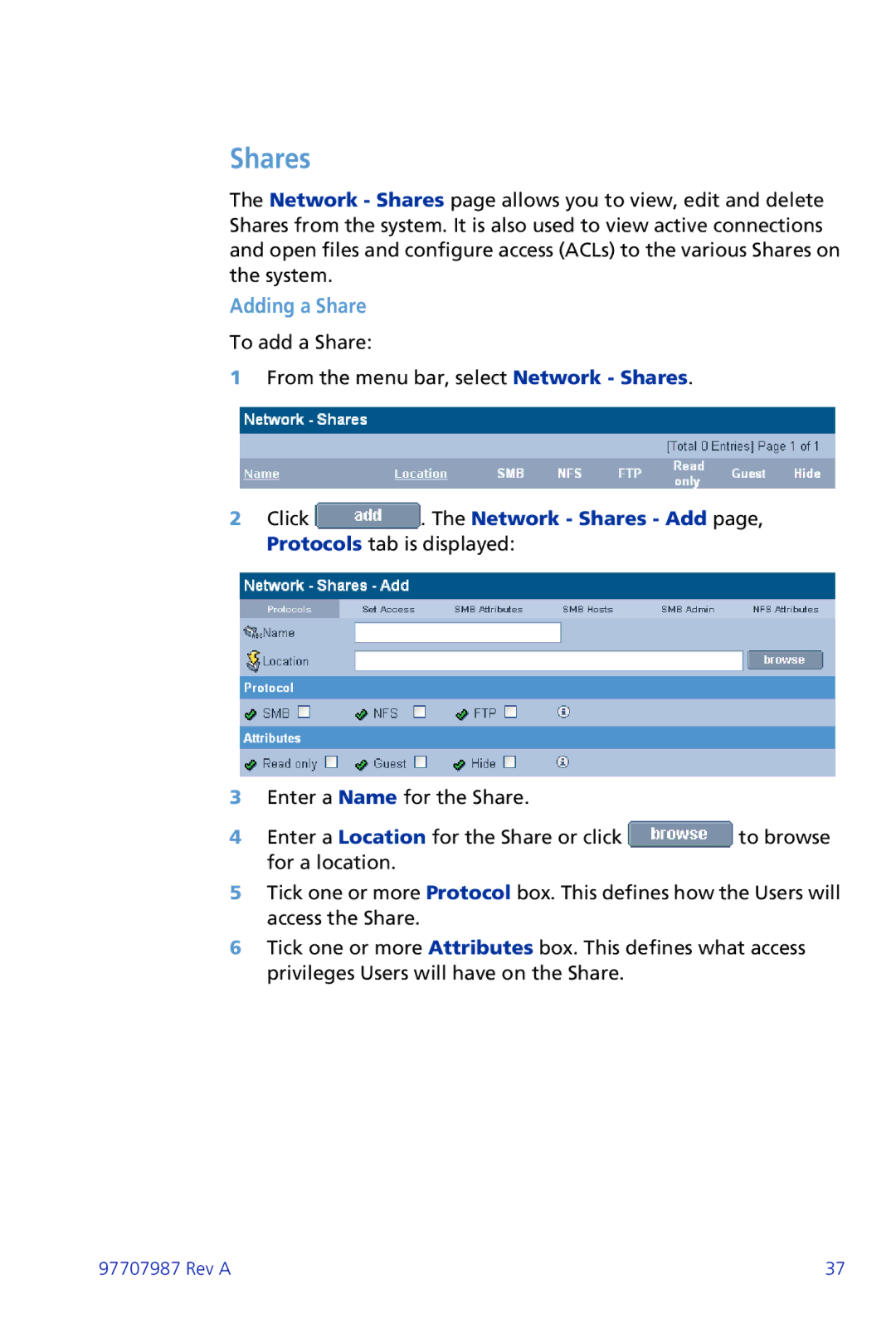 Plasmon ii 97707987 Rev A manual Shares, Adding a Share 