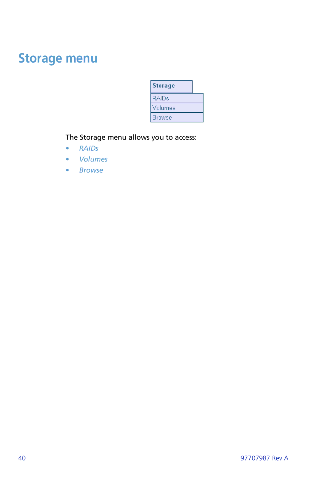 Plasmon ii 97707987 Rev A manual Storage menu 