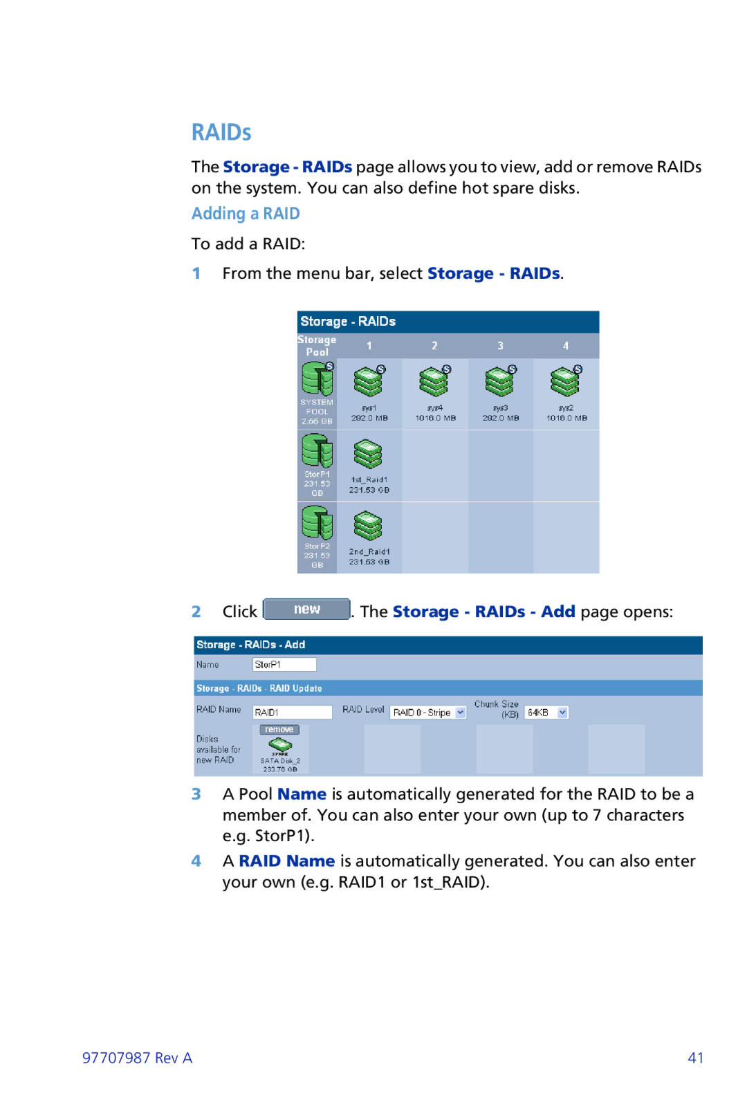 Plasmon ii 97707987 Rev A manual RAIDs, Adding a RAID 