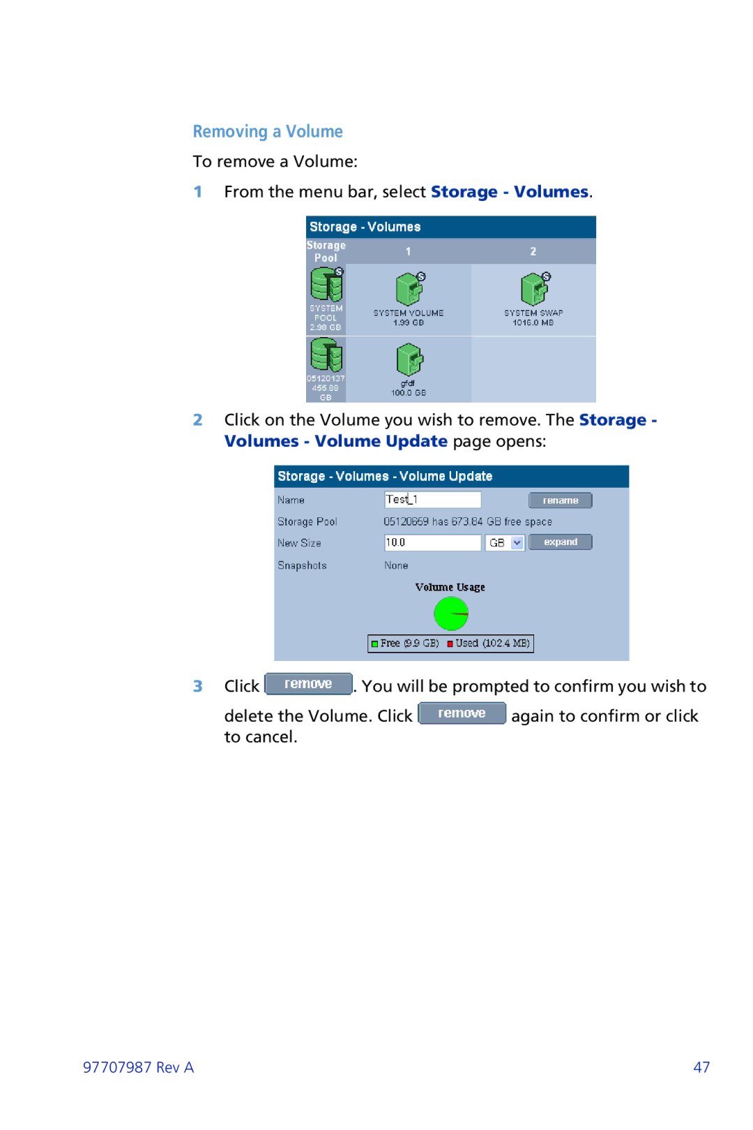 Plasmon ii 97707987 Rev A manual Removing a Volume 