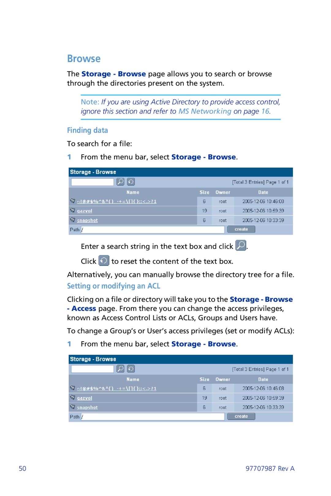 Plasmon ii 97707987 Rev A manual Browse, Finding data, Setting or modifying an ACL 