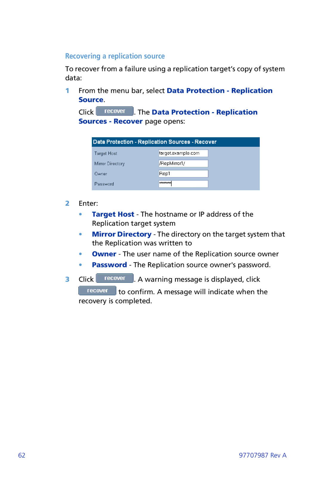 Plasmon ii 97707987 Rev A manual Recovering a replication source 