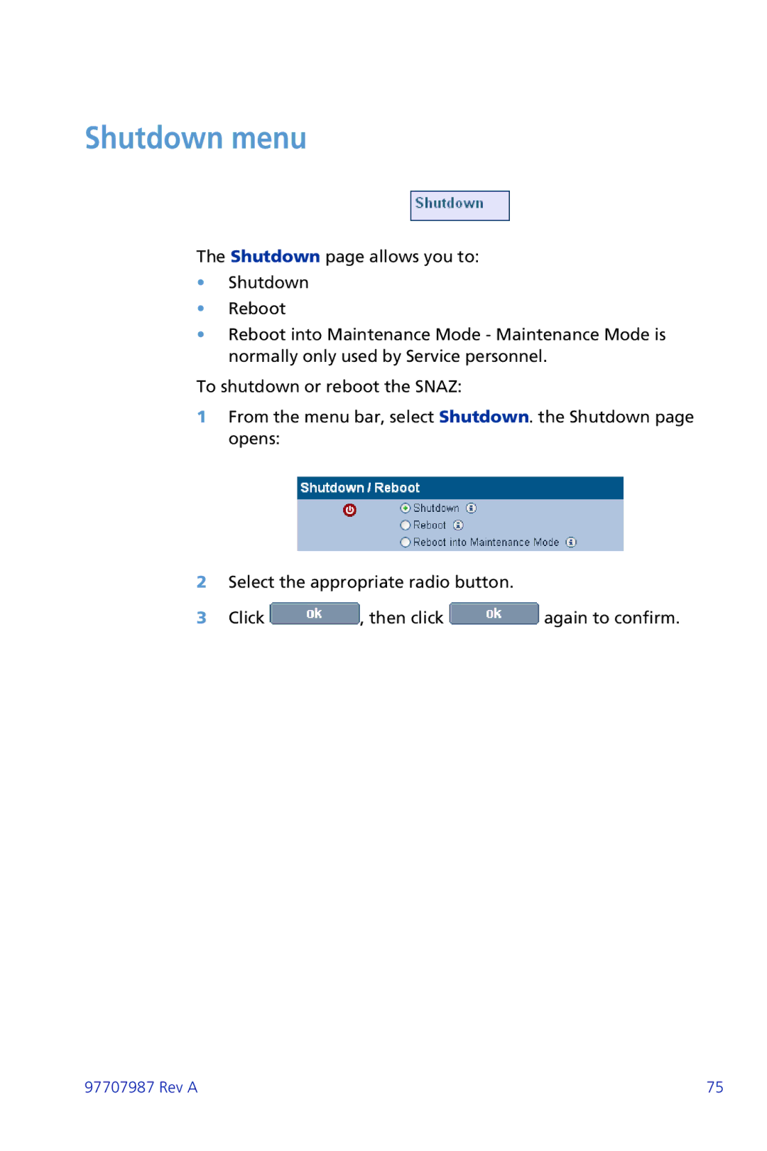 Plasmon ii 97707987 Rev A manual Shutdown menu 