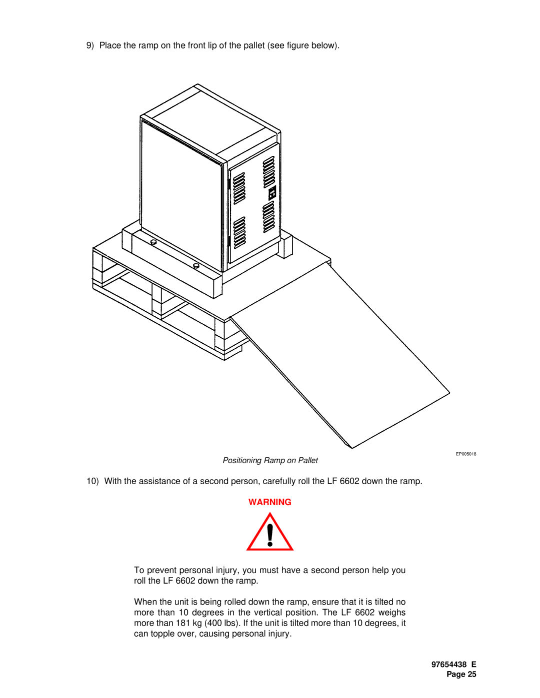 Plasmon LF 6602 user manual Positioning Ramp on Pallet 