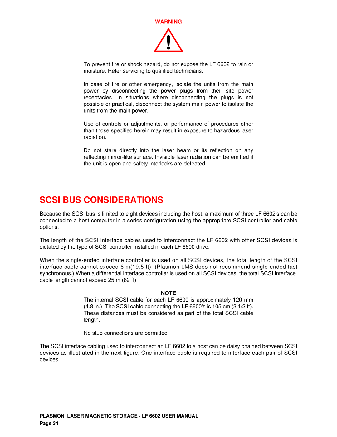 Plasmon LF 6602 user manual Scsi BUS Considerations 