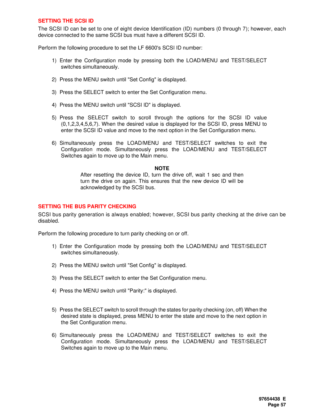 Plasmon LF 6602 user manual Setting the Scsi ID, Setting the BUS Parity Checking 