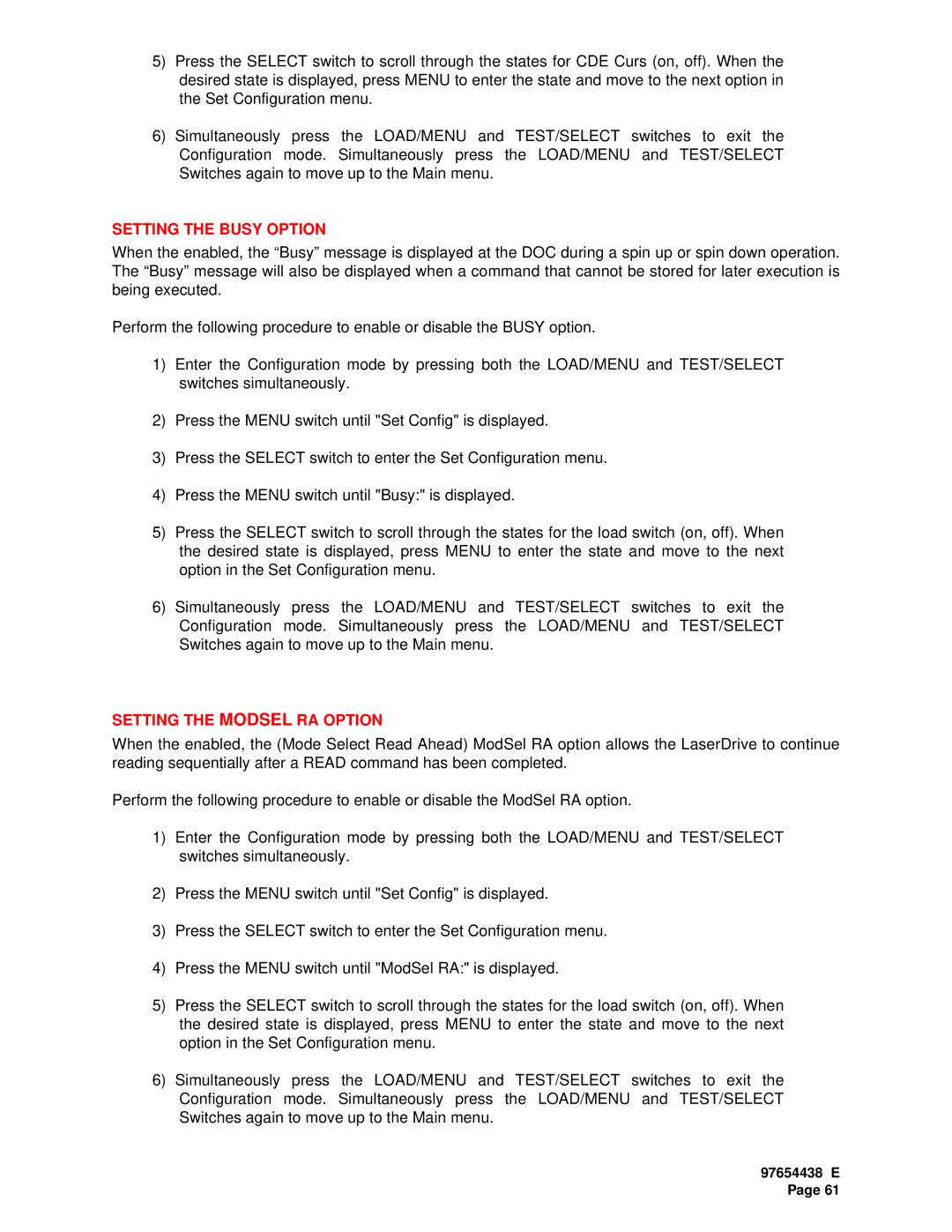 Plasmon LF 6602 user manual Setting the Busy Option, Setting the Modsel RA Option 