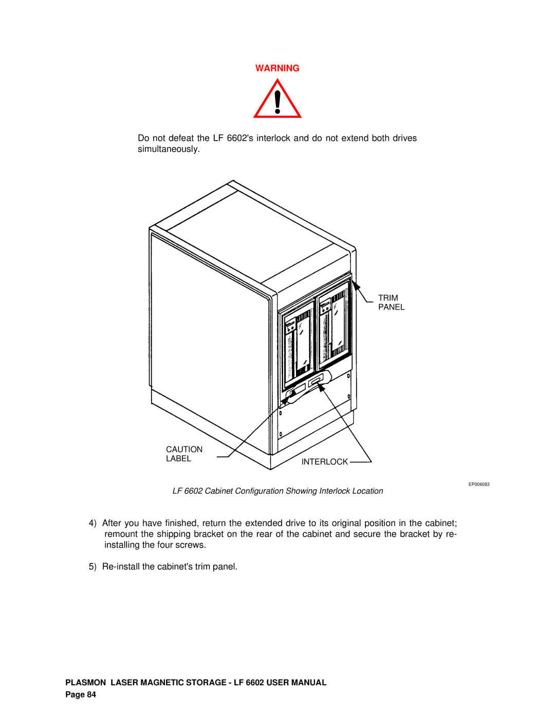 Plasmon LF 6602 user manual Trim Panel Label Interlock 